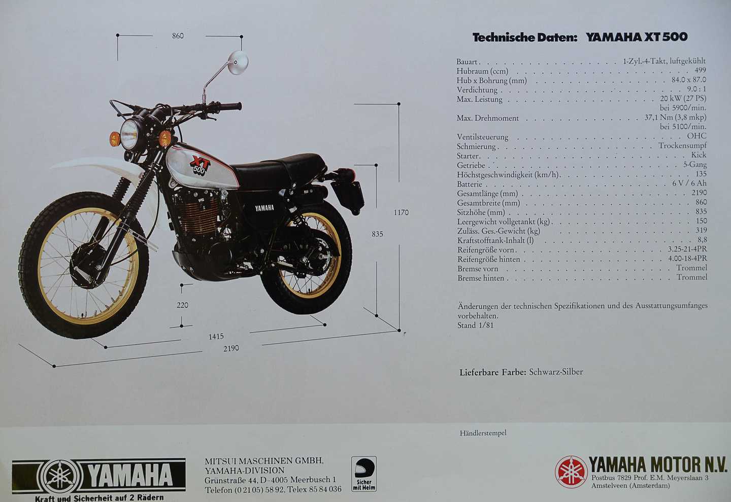 Yamaha XT 500 Prospekt 1981