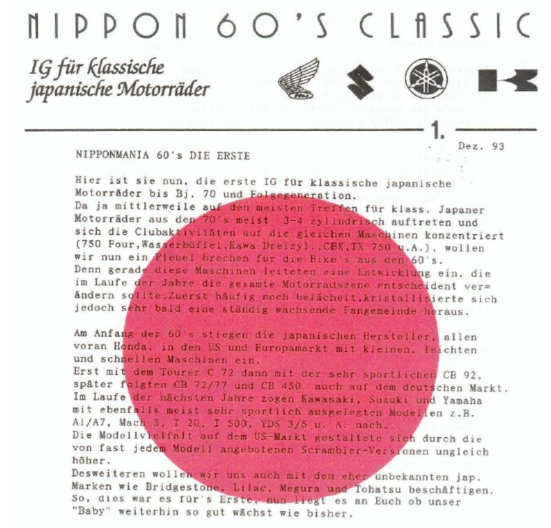 Die erste Ausgabe der Nippon-Classic IG.Info von 1993 